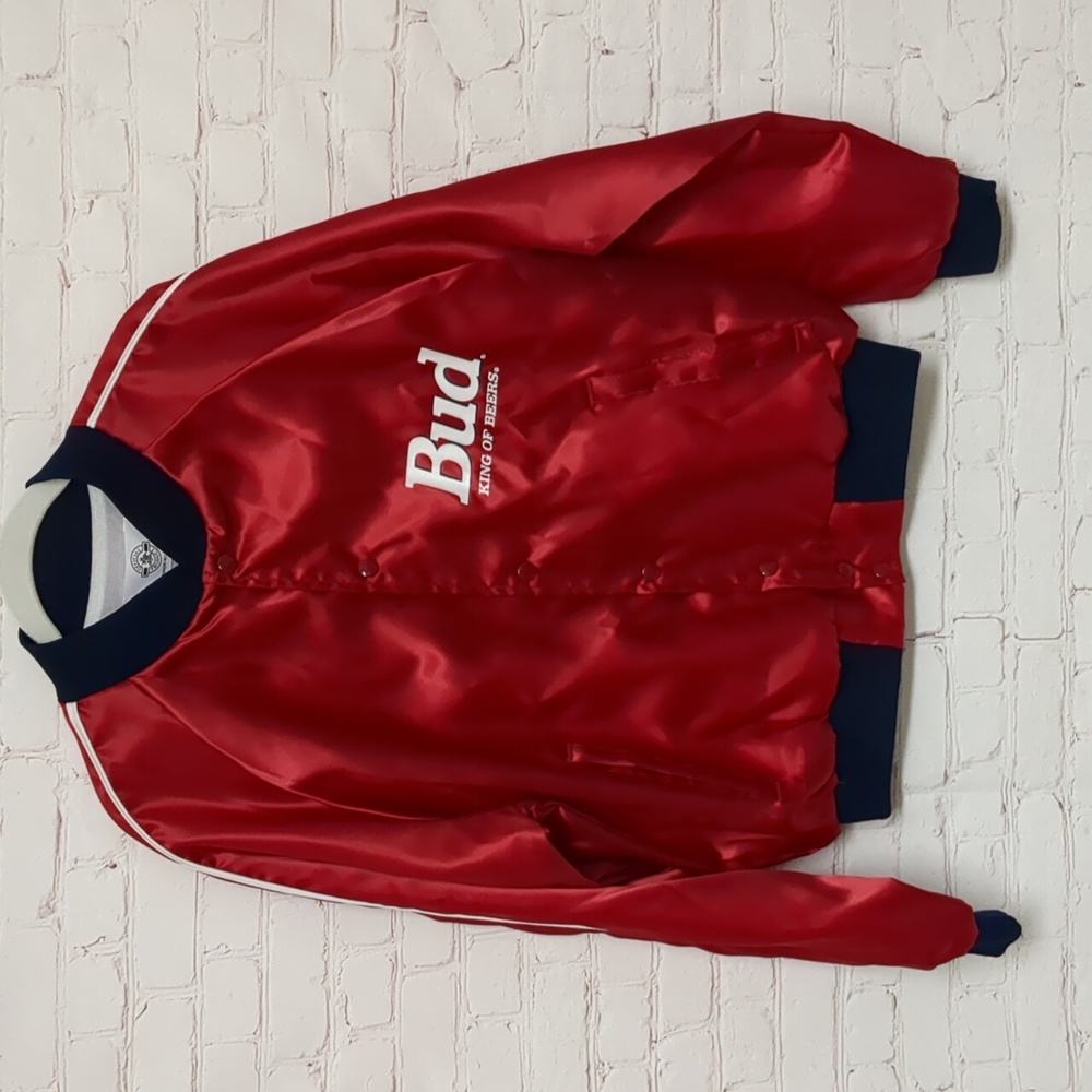Vintage Budweiser Men's Varsity Snap Button Jacket.